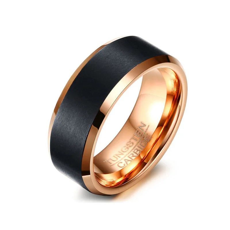 

Anillos De Tungsteno Rose Gold Black Men Wide Rings Jewelry, Black + rose gold