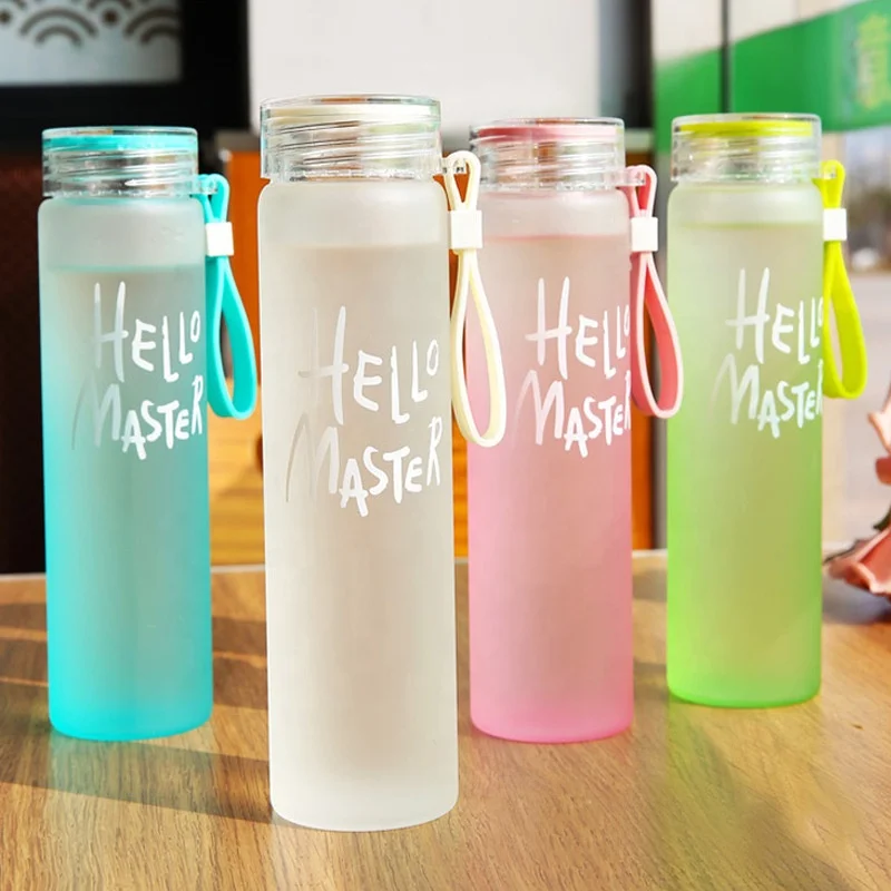 

Wholesale Cheap Portable Leakproof Colorful Glass Water Bottle Frosted Drinkware Glass Water Bottle