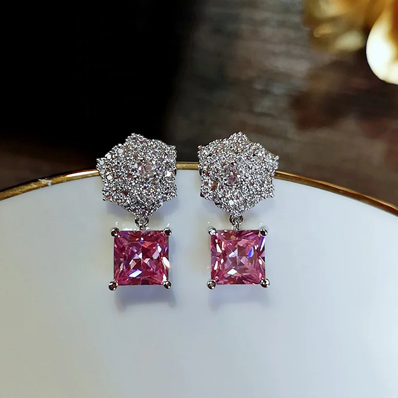 

Cute Pink Bling Zircon Stone Stud Earrings for Women Fashion Korean Jewelry New High Quality earrings, Picture shows