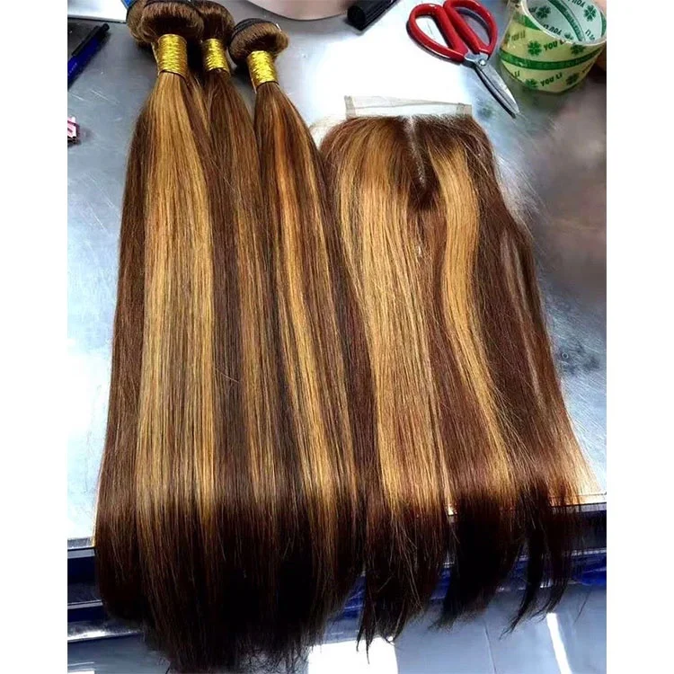 

P4 27 Highlight Color 10A Human Virgin Hair, Mink Straight No Tangle Long Lasting Brazilian Double Weft Weaves Hair Bundles