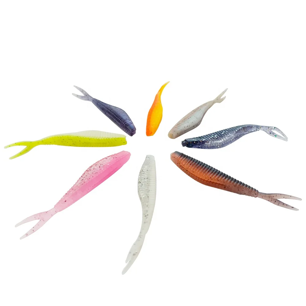 

Leading 1.5g 6cm Soft Plastic Lure Folk Tail Worm Trolling Bass soft fishing Lures, 8 colors 60mm lure