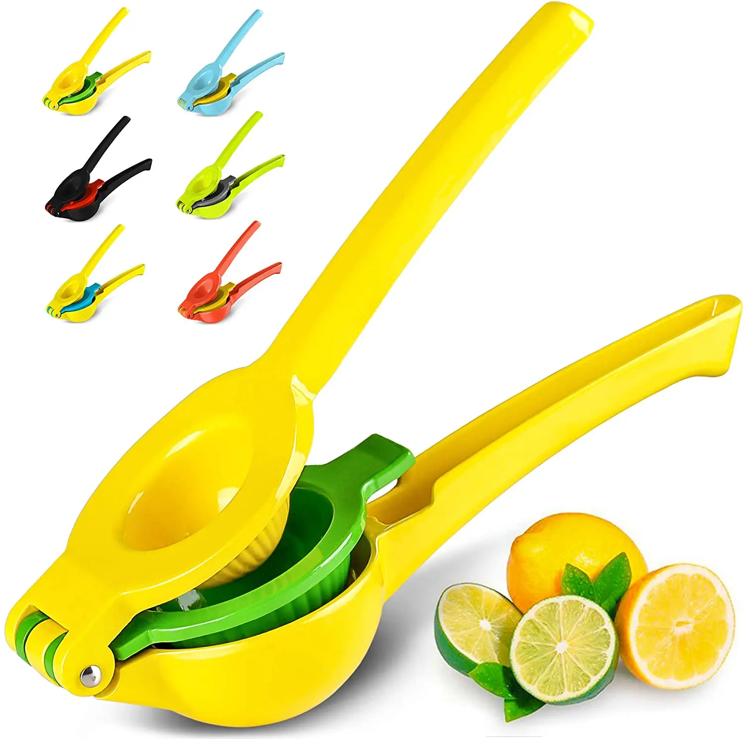 

Amazon best seller kitchen gadget double bowl zinc alloy yellow vegetable and fruit press tools lime juicer lemon squeezer