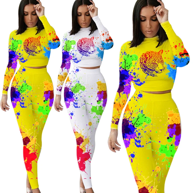 

Foma HY5185 New fashionable tie dye sexy fall clothing long sleeve two piece jogger set, As picture