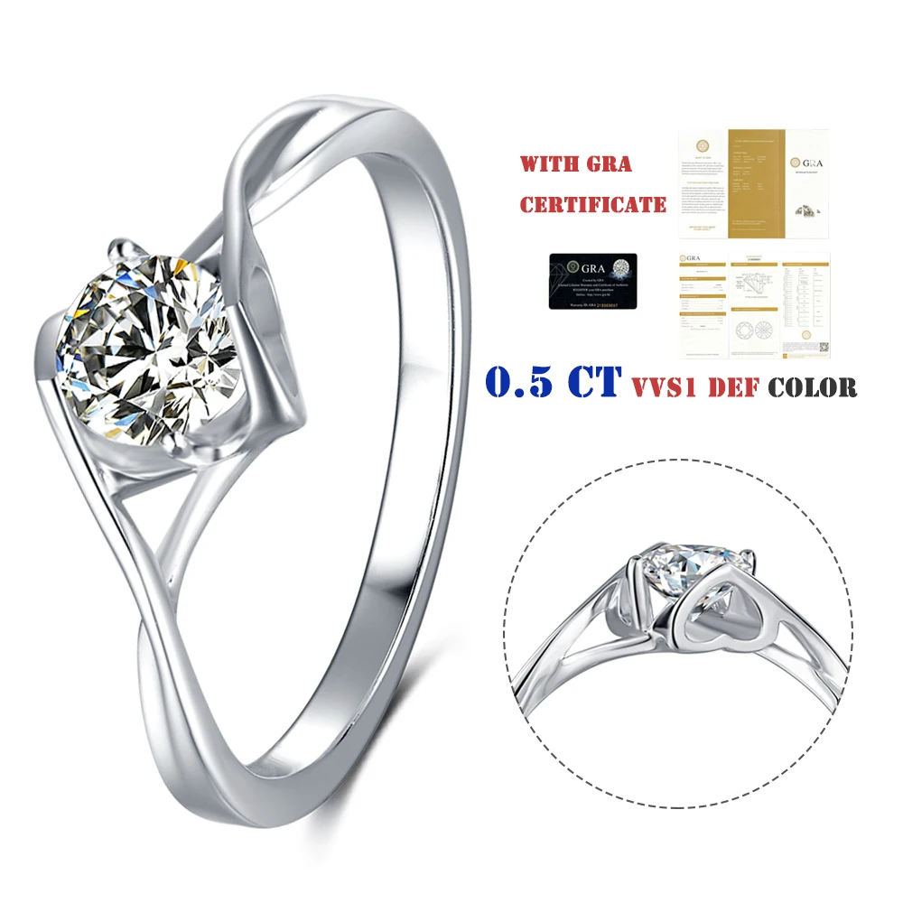 Abiding Jewelry Elegant 925 Sterling Silver 5mm Centre Main Stone Round Moissanite Diamond Engagement Ring