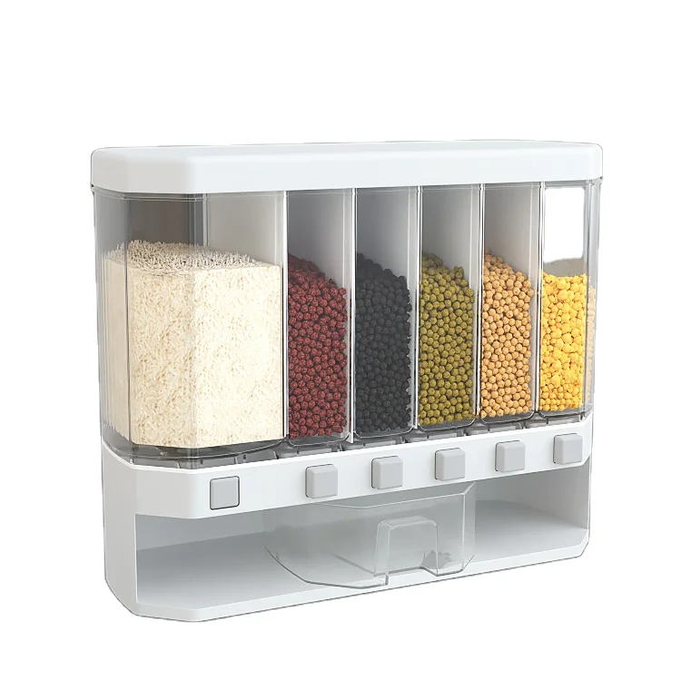 

6 in 1 Kitchen Wall Mounted Cereal Dispenser Dry Food Storage Container Whole grain rice bucket plastic rice storage box