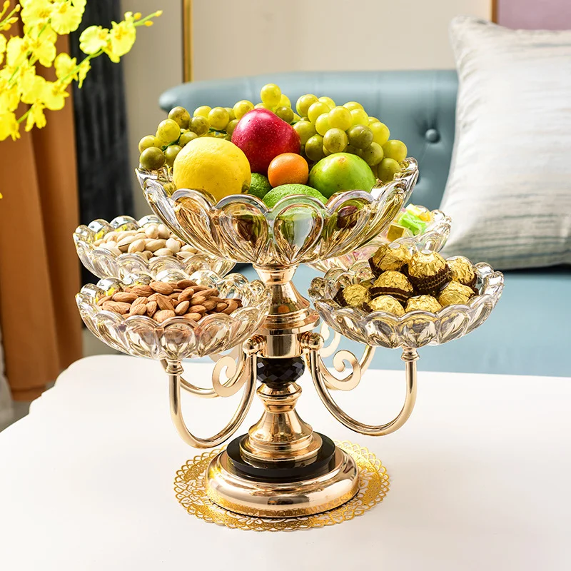

trending products 2021 new arrivals High Quality Glass 5 Plate modern decor fruit dish stand dry fruit tray, 1 color