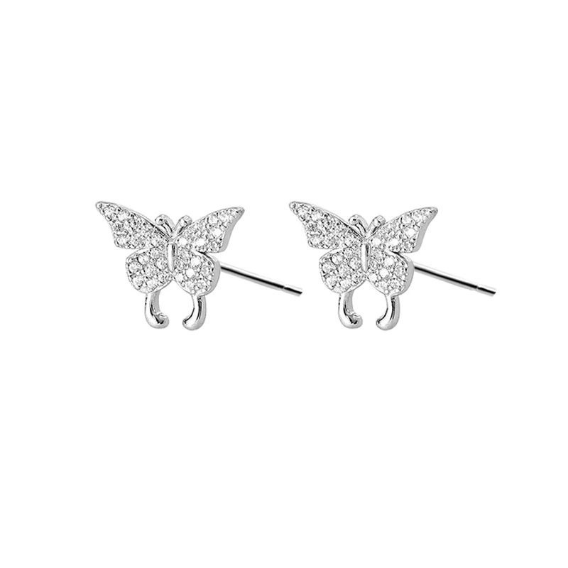 

2020 Popular Delicate Earrings Cute 925 Sterling Silver Gold Plated Butterfly Stud Earrings Zircon