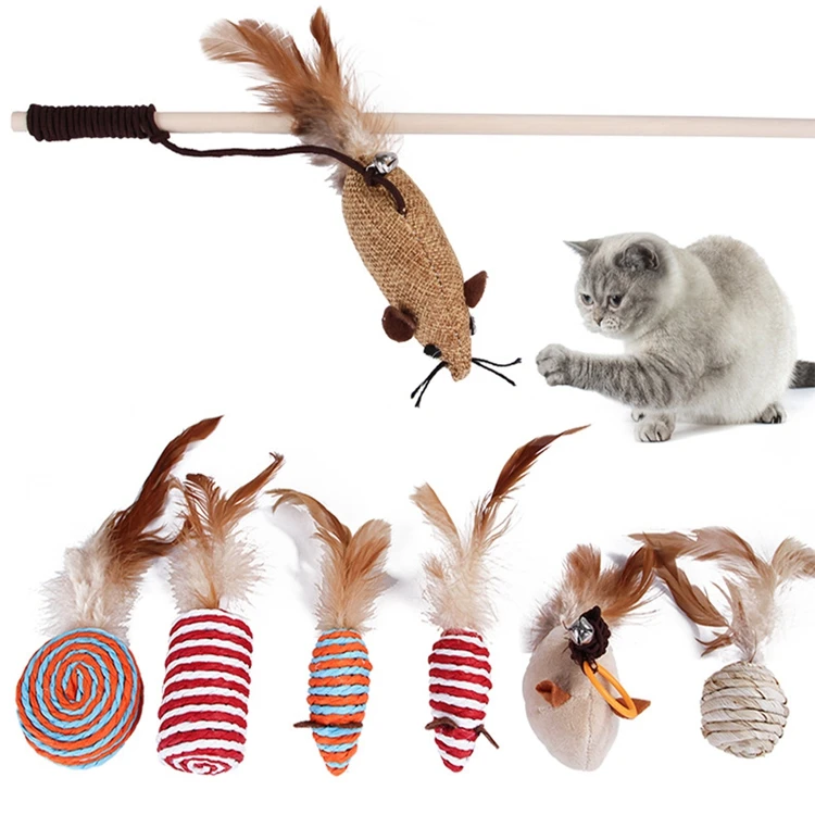 

Amazon New Cat 7-piece Toy Simulation Mouse Molar Feather Pet Supplies Funny Stick Set