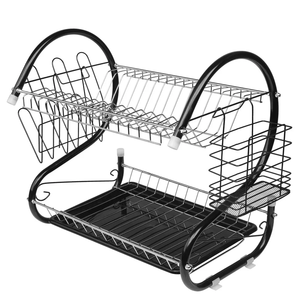 

Hot Selling Double Layer Rust Free Chrome Plating Kitchen Dish Drainer Rack For Family