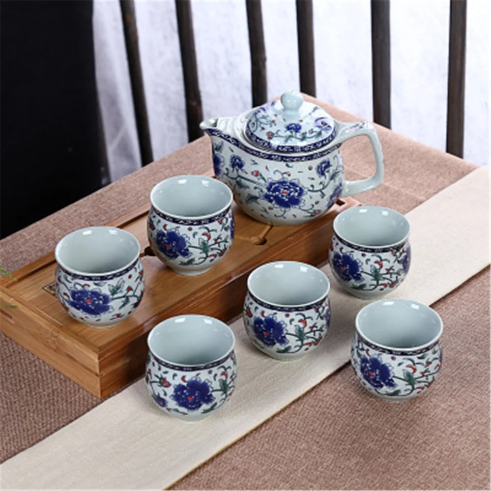 

Chinese Handmade Tea Set Full Set of Ceramic Anti-scalding Kungfu Tea Set Chinese Blue and White Porcelain Teapot Cup Home, Accept customized