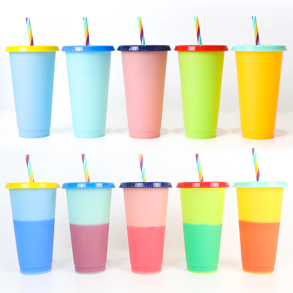 

Creative ice cream 24oz desert clear party birthday reusable color changing plastic cup with lids bulk, Customized color acceptable