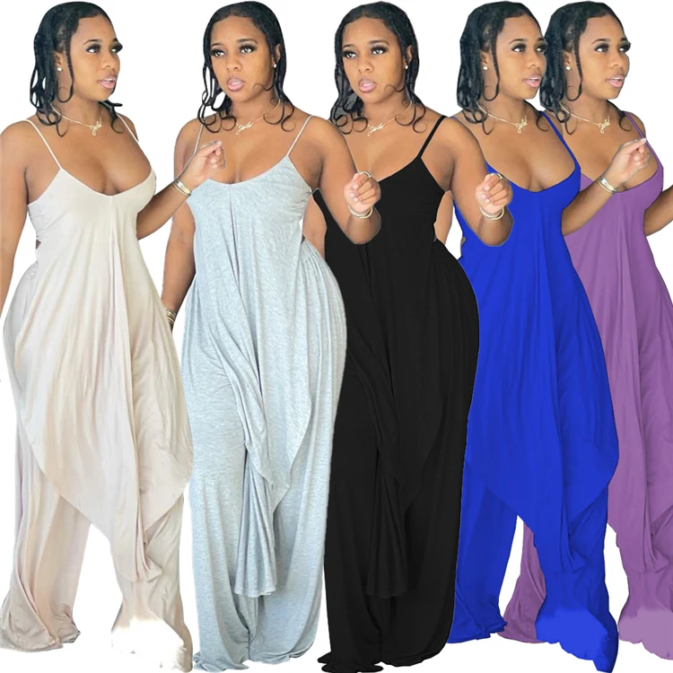 

L07422 2021 Loose Strap Tops Wide Leg Club Wear Plus Size Women Two Piece Set Sexy Ladies 2pcs Summer Outfits, Picture