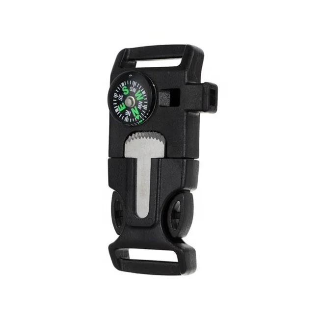 

Small Multi Tool Emergency Whistle Fire Flint Scrapper Buckle Side Release Buckle, Black