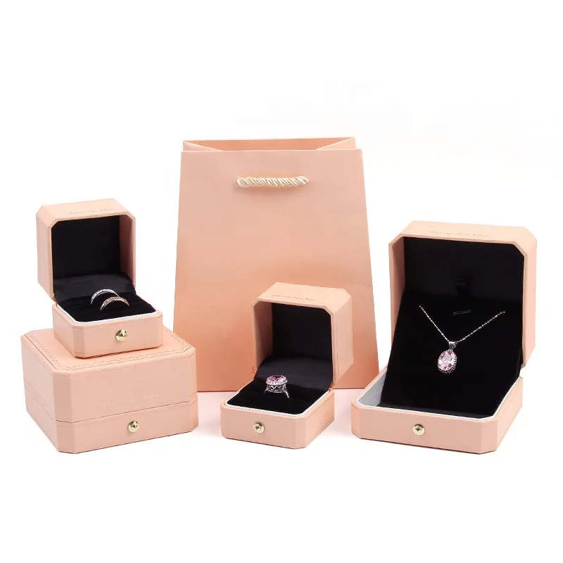 

Pink Octagon Custom Jewelry Box with LOGO Leatherette Paper Jewelry Packaging necklace earring box Jewellery Ring Boxes for Sale, Green, pink or customized