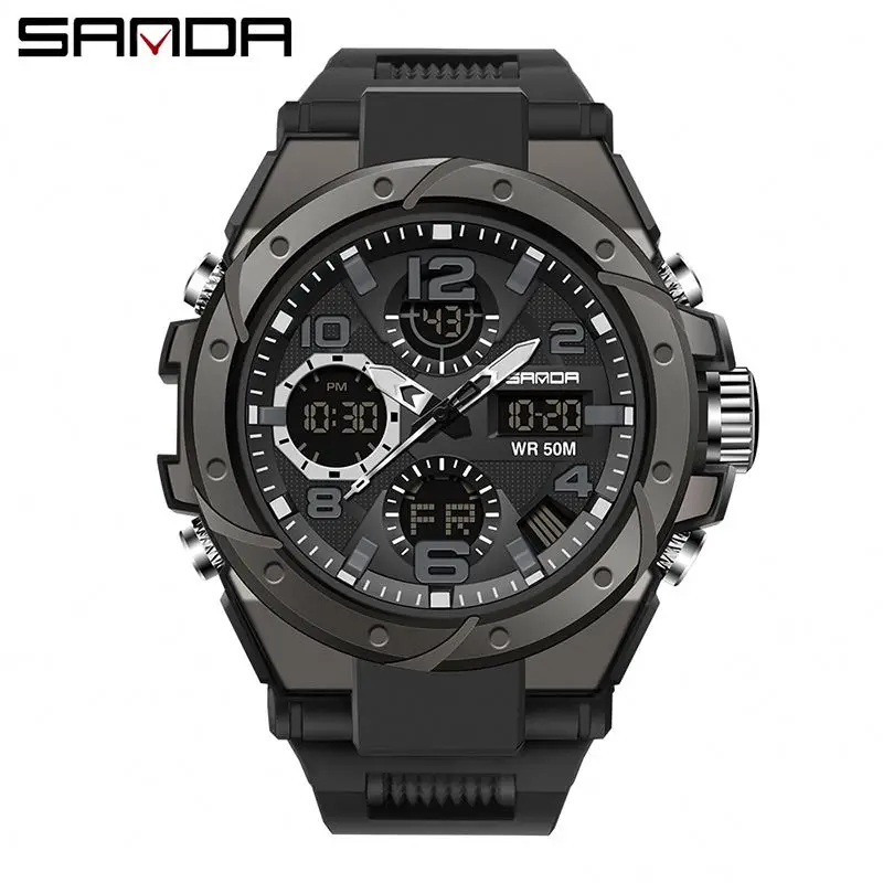 

SANDA 6008 Brand Men Military Sports Watch Digital Quartz Dual Display Watch Waterproof Men's Electronic Watch Relogio Masculino