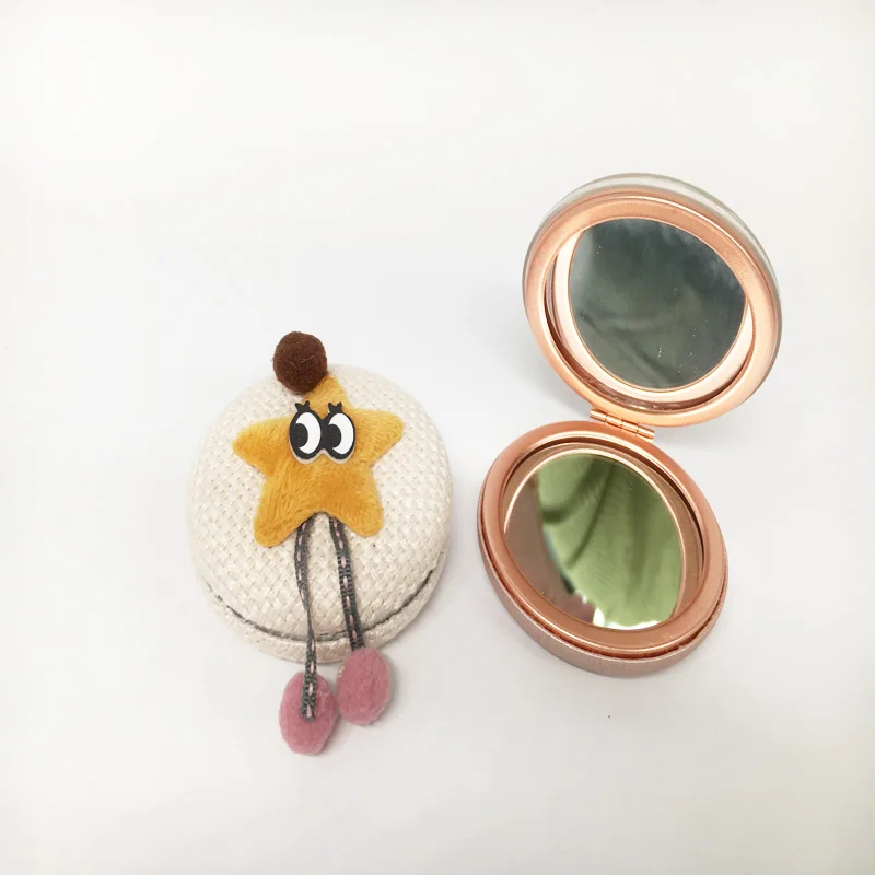 

New style cute cotton fabric material double side promotion gift metal compact mirror