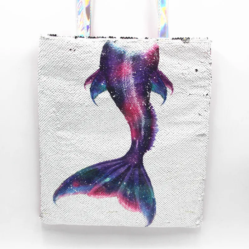 

Girls Cartoon Mermaid Unicorn Alpaca Metallic Silver Reversible Sequin Book Bags Beach Tote Shoulder Bag, 14 choices