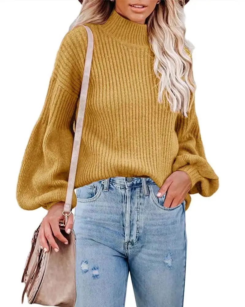 

PWS2003 Custom New Stylish Long Sleeve Solid Color Pullover Turtleneck Plus Size Knit Sweater Women, As show