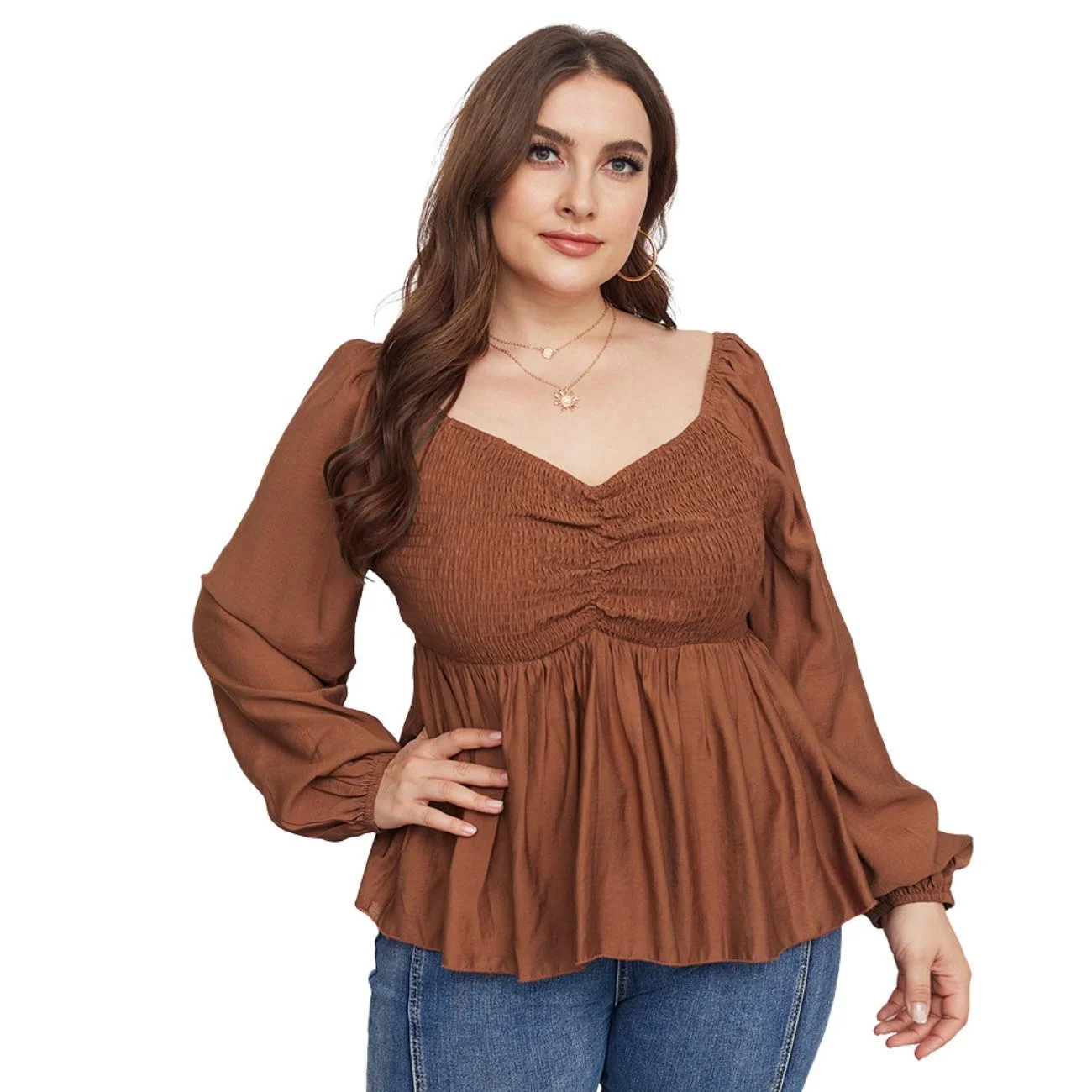 

Women's Plus Size Tops V Neck Long Sleeve Soft Loose Clothing Plus Size Shirts Spring Summer Clothing, Shown