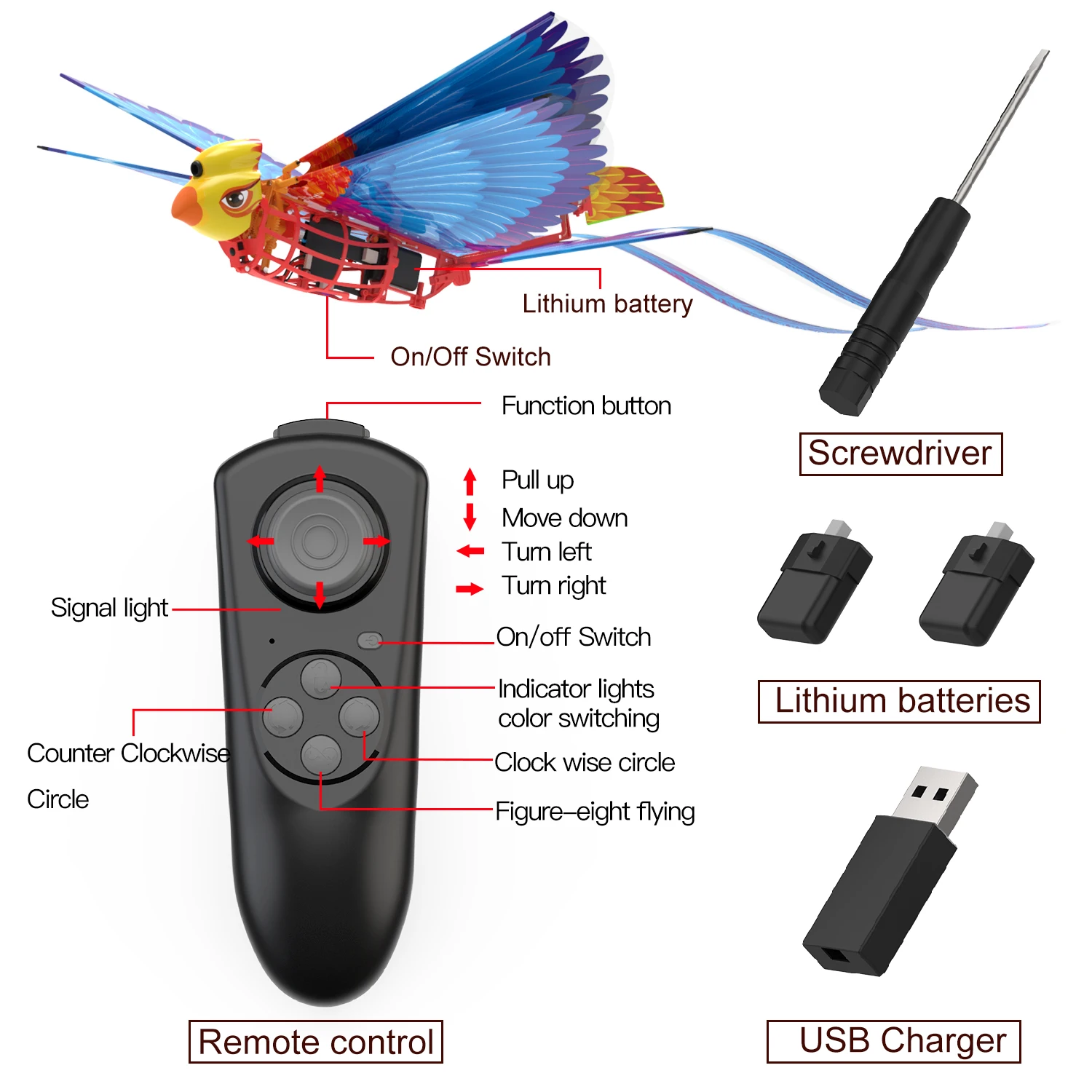 Go Go Bird Bionic Flapping Wings Rc Remote Control Flying Bird Toy