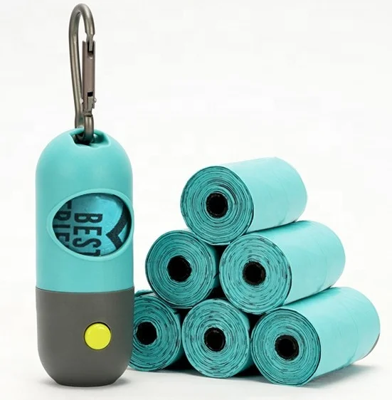 

Amazon best seller LED flashlight pill shape dog waste bag dispenser with button battery pet dog poop dispenser bag holder