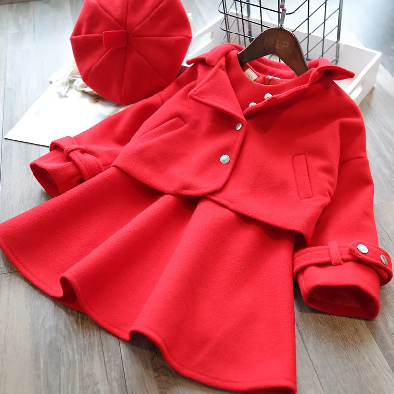 

rts Children's suit ins spring new Korean version of the vest skirt + jacket red girls clothes with hat