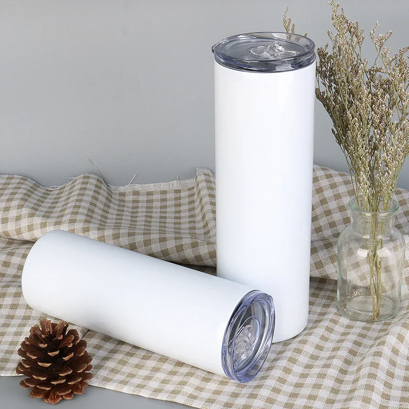 

White Sublimation 20oz 30oz Straight Straw Cup Double Wall Vacuum Stainless Steel Tumbler Straight Slim Tumbler