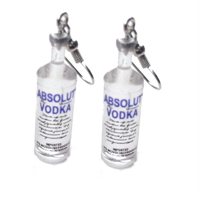 

SSER1912001 Handmade Creative Bottle Drop Earrings Funny Drinking Style Cartoon Transparent Wine Vodka Bottle Dangle Earrings