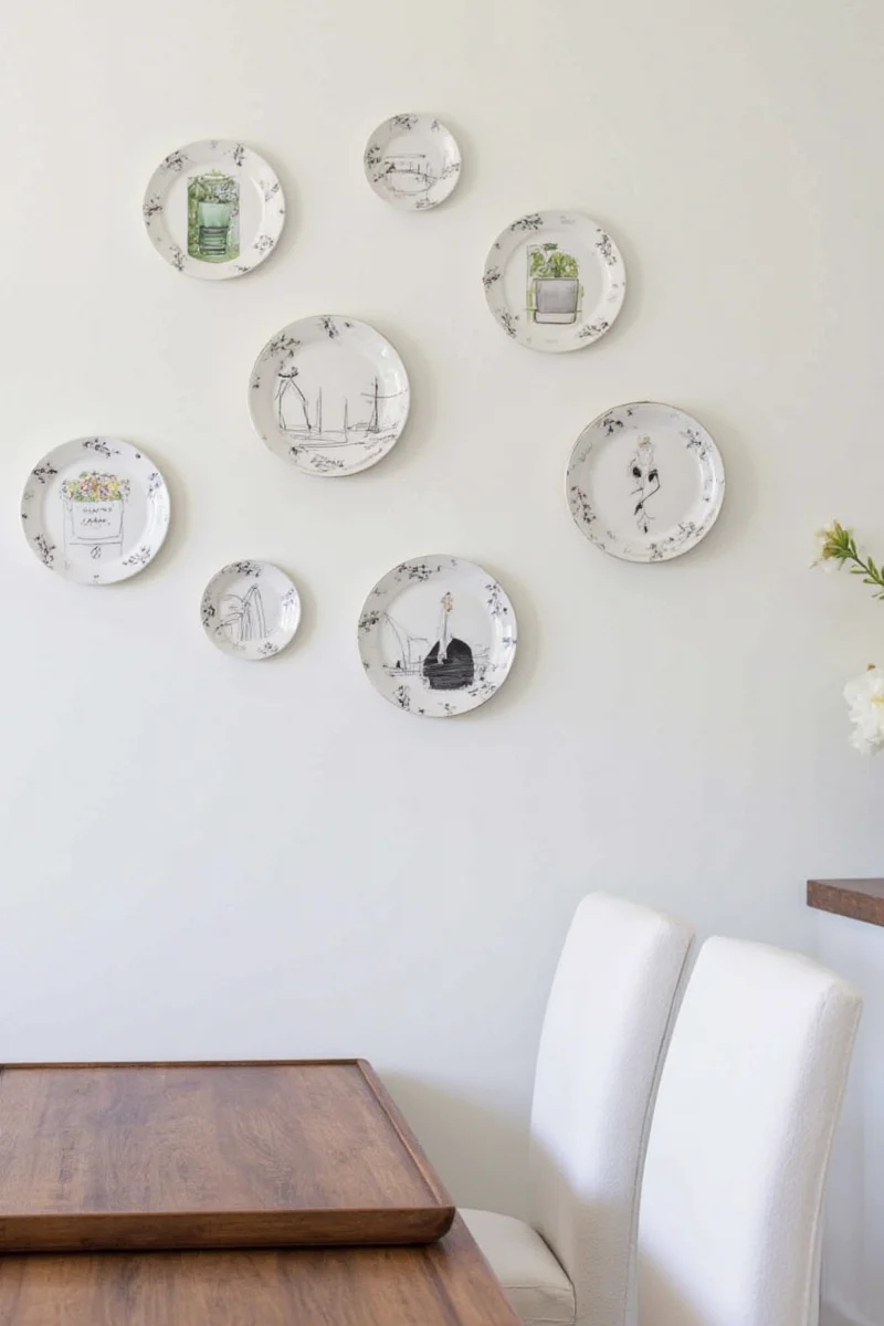 Mix of patterned plates on a wall