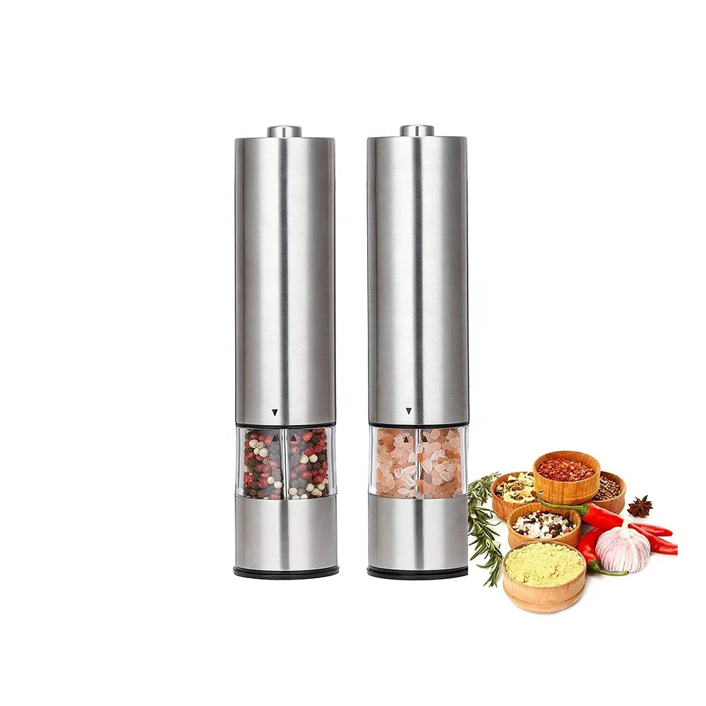 

Amazon Hot Sale Electric Salt and Pepper Grinder Set With Adjustable Coarseness and LED Light, Silver