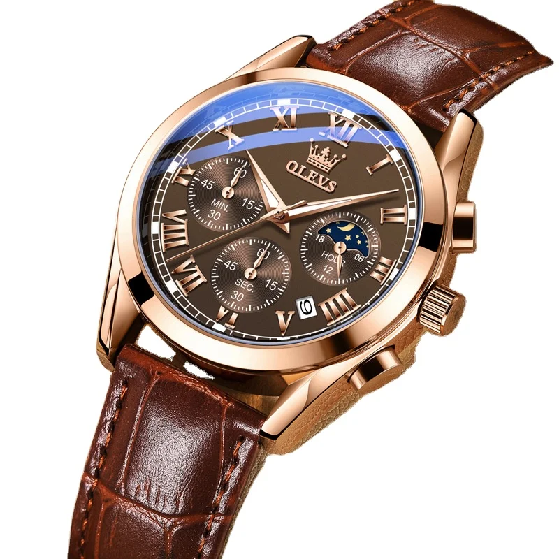 

Olevs 2871 New Luxury Fashion Glass Quartz Analog Leather Men Watch Casual Leather Strap Men Wristwatch