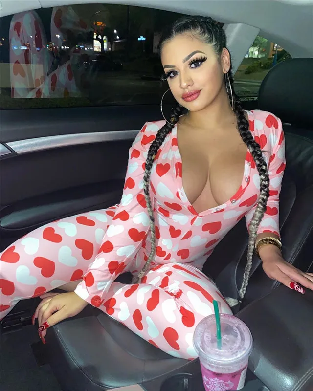 

Hot sale valentines onesie pjs red heart printing sexy valentines one piece pajamas valentine's day onesie for women, 16 colors