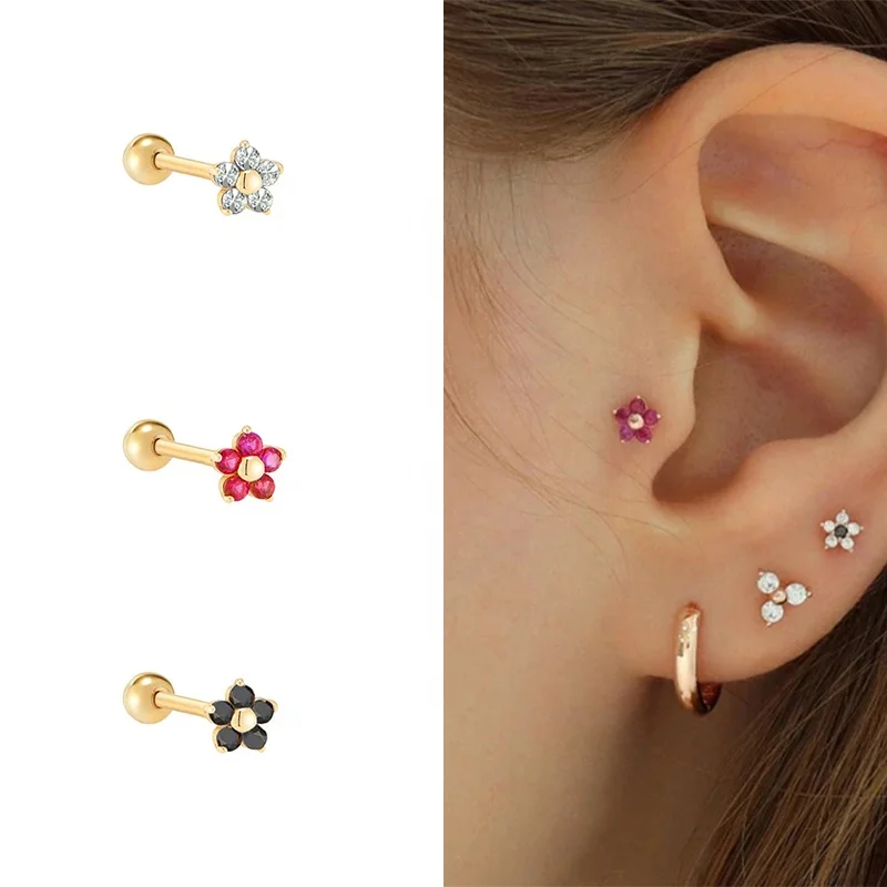 

925 Sterling Silver Pendientes Colorful Crystals Flowers Stud Earrings Lovely Wedding Piercing Earring for Women Girls Gift, Gold and silver