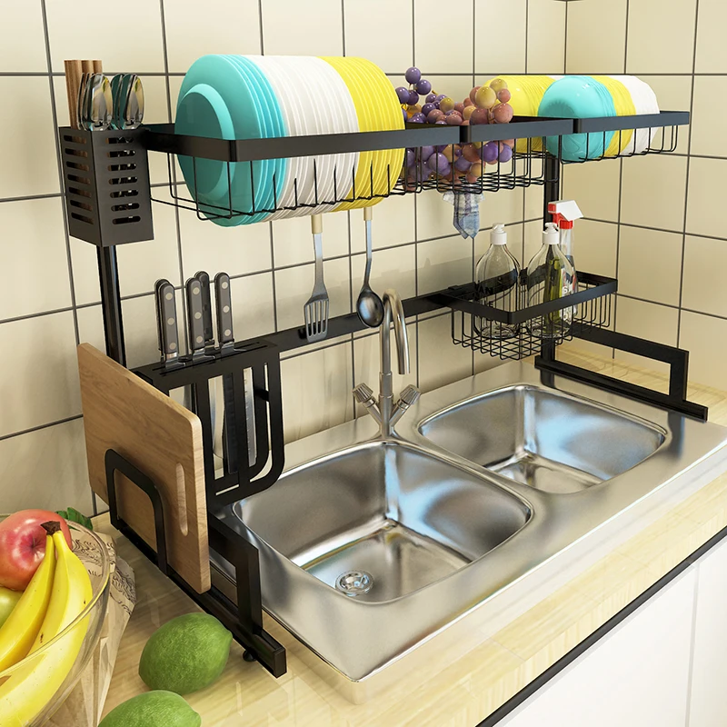 

85cm/65cm kitchen organizer storage over the sink dish drainer rack dish racks, Black