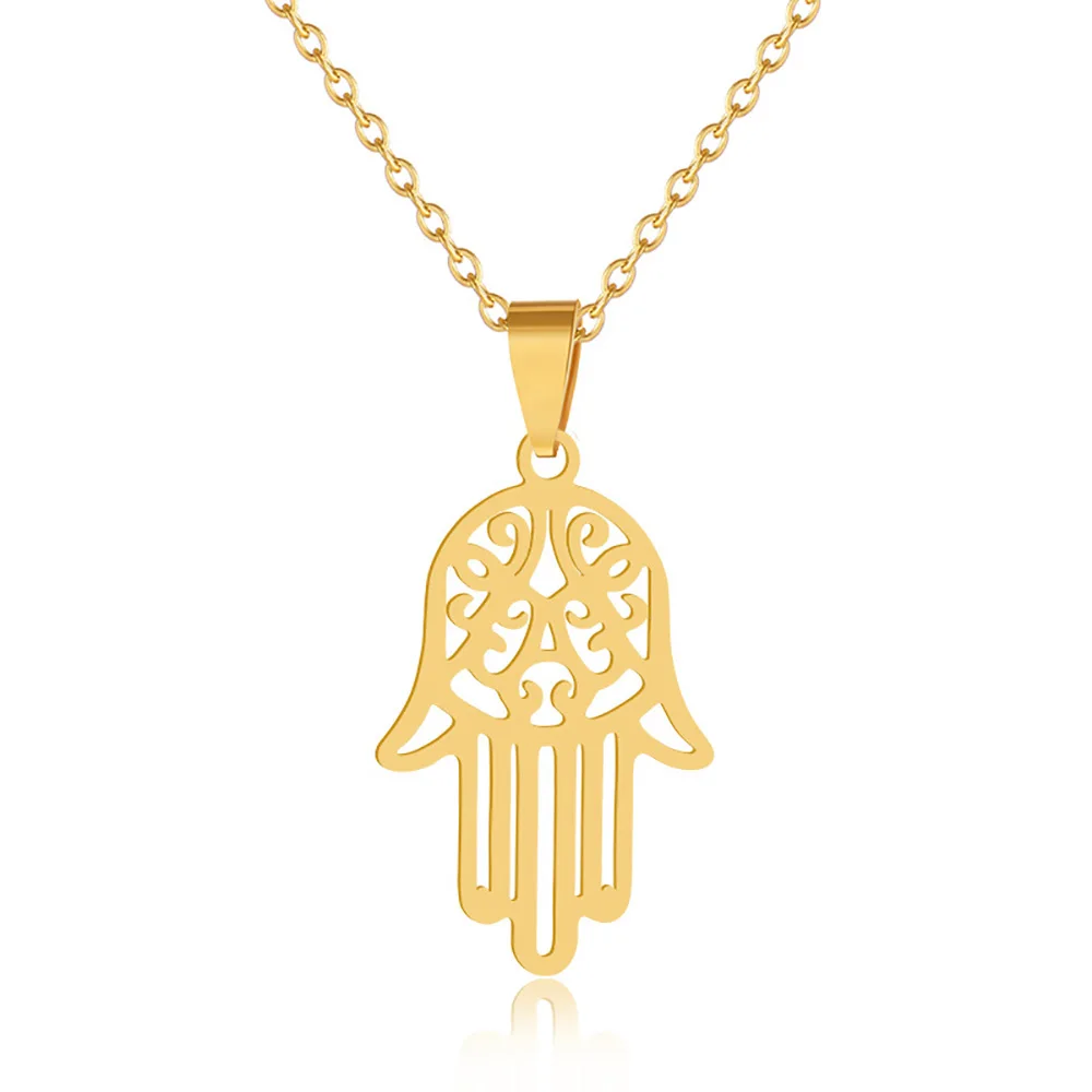 

Muslim Jewelry Religious Stainless Steel Gold Plated Fatima Pendant Hamsa Hand Necklace