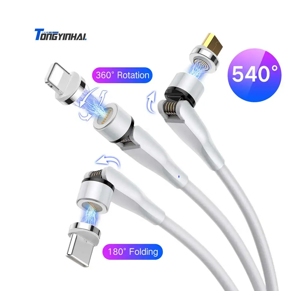 

Cheap 540 degree Charger Cable manufacturer phone magnet cable 3 in1 magnetic type c micro usb tips fast charging data cables