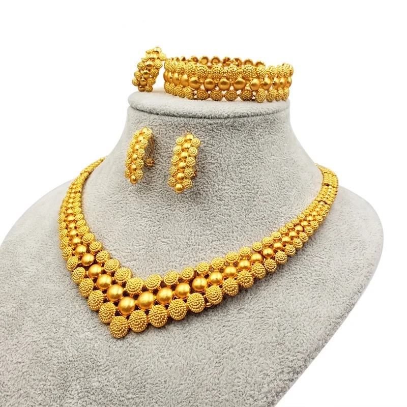 

Wholesale 24K Plated Women Jewelry Set High Quality 18k Gold Dubai/Nigeria bride Luxury Wedding Party necklace earring set