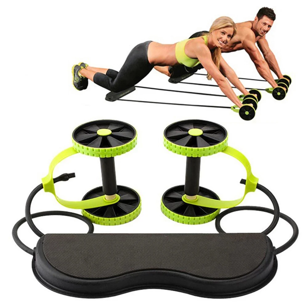 

FunFishing Hot Salling Wholesale Multifunctional Abs Muscle Double Wheel Tension Rope Trainer Exercise Home Fitness Equipment, Black with light green