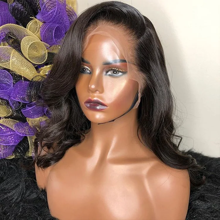 

Short Wavy Full Lace Wig 150%Density 16Inch 100% Human Hair Lace Front Wigs For Black Women Single Knot