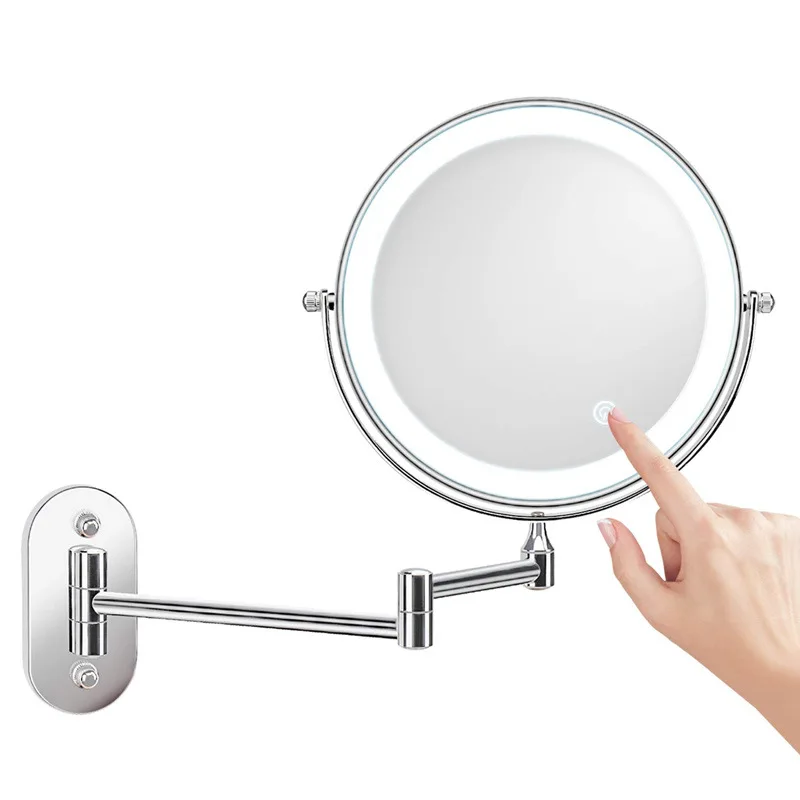 

New 8 inch folding led cosmetic mirror wall mounted dressing mirror with double-sided lamp shaving mirrors, Silvery