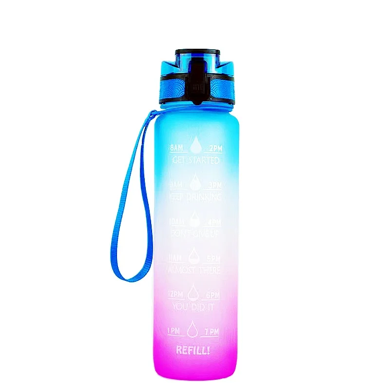 

Big Capacity Wholesale Amazon top Seller Gradient colour Motivational Sport Water Bottle BPA free 750ml plastic