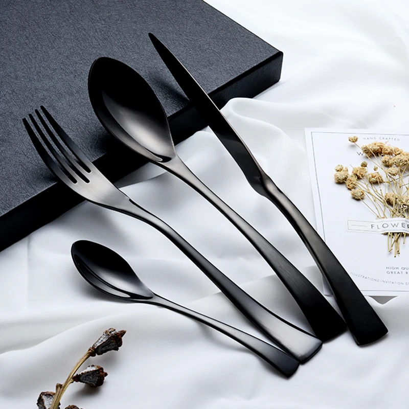 

Wholesale Luxury Elegant KaYa Mirror Dinnerware,Wedding Black Cutlery Set For Banquet Event, Black ,sliver