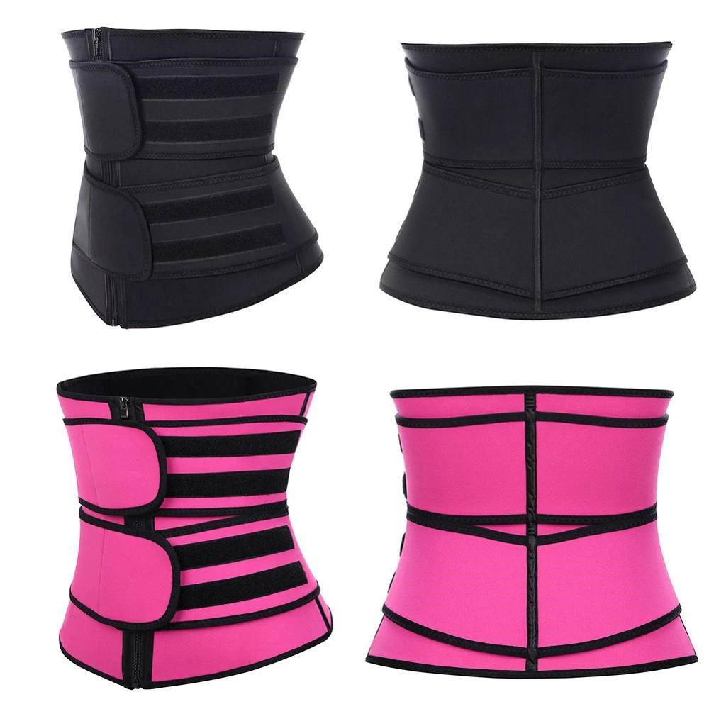 

High elasticity custom private label waist trainer double belt slimming belt waist trainer corset belt waist trainer, Black,rose red