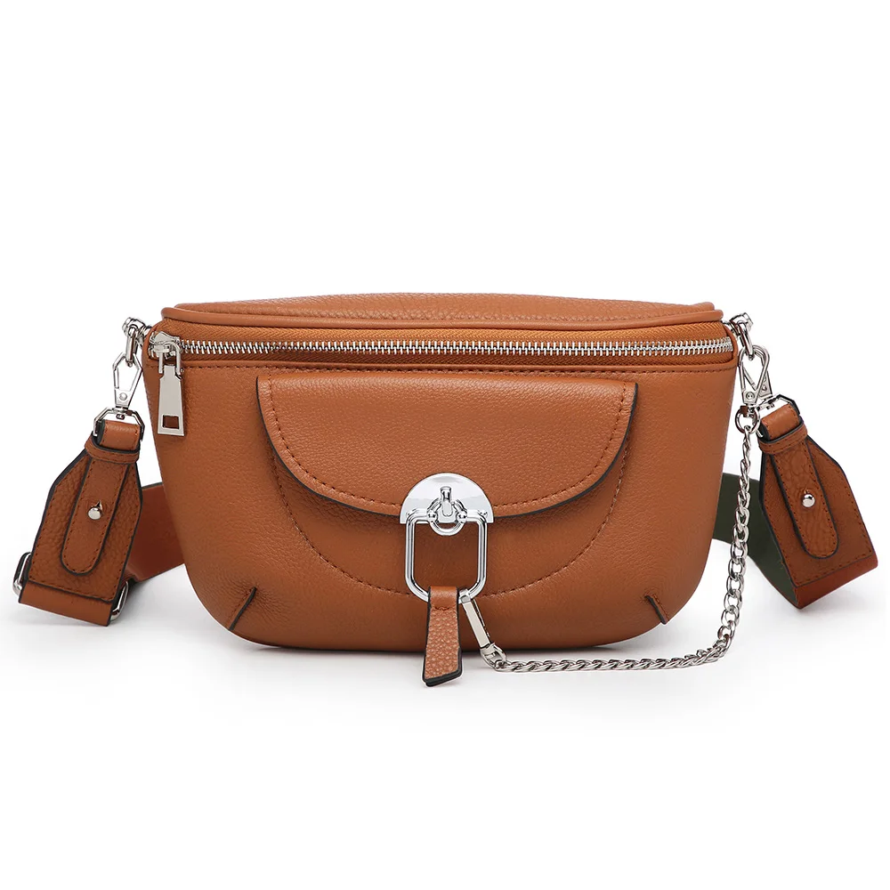 

2020 Fashion Trend Chain Decoration Waist Bag Women Shoulder Bags Genuine Leather Belt Bag, Black,yellow,red,blue,oem