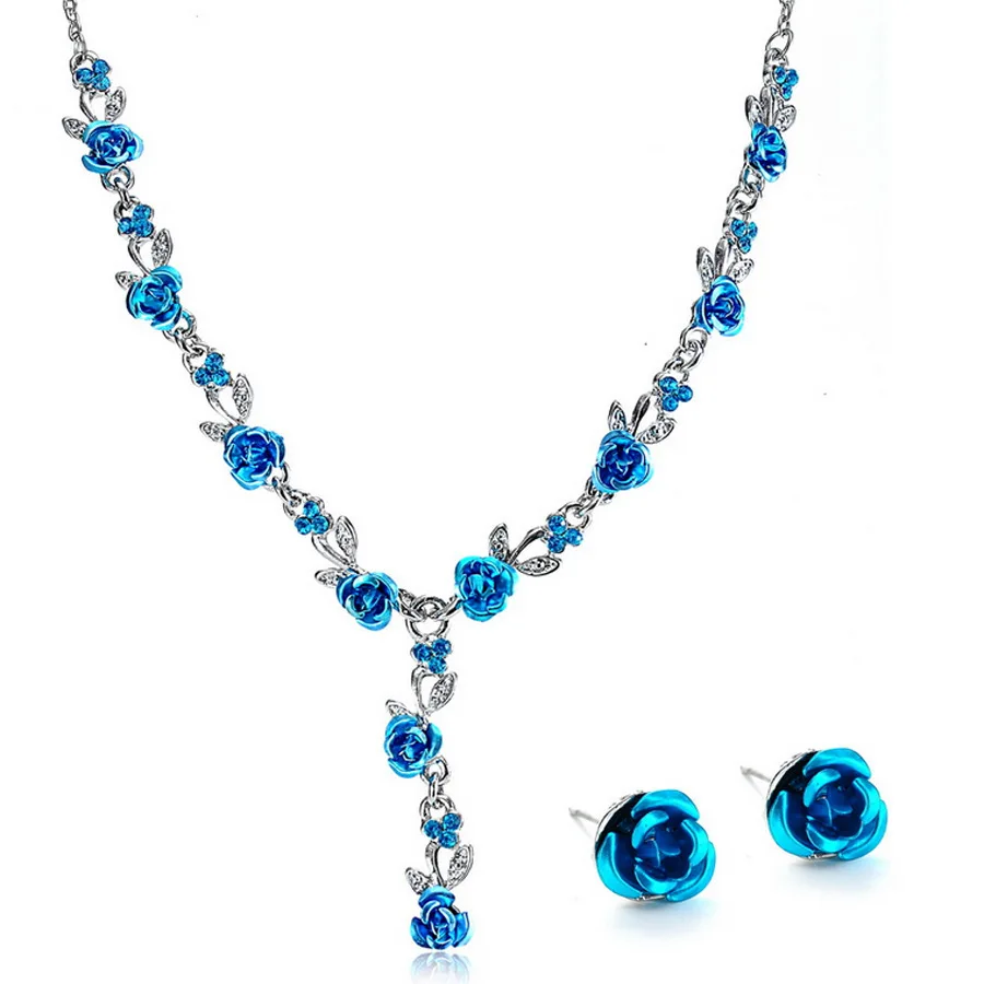 

Custom Wedding Bride 925 Sterling Silver Necklace Flower Earrings Rhinestone Fashion Jewelry Sets