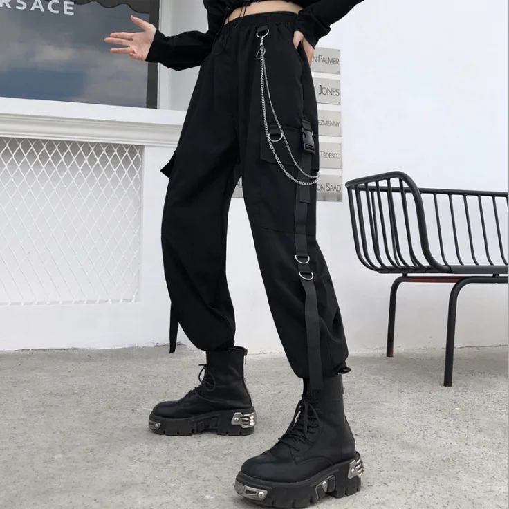

2021 casual trousers 3d pocket cheap cargo pants chain details woman pants cargo