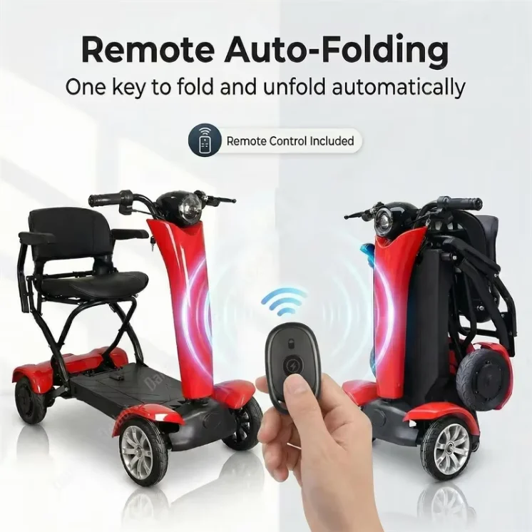 Auto Fold Dual Motor 4-Wheel Electric Scooter 36V 500W Lightweight 40-60km Range Unisex Portable Mobility Vehicle Elderly Riders