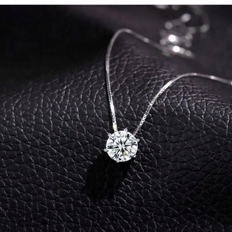 

Korean Shinny Jewelry 925 Sterling Silver Plated Crystal Necklace Geometric Cubic Zirconia Round Pendant Necklace For Women