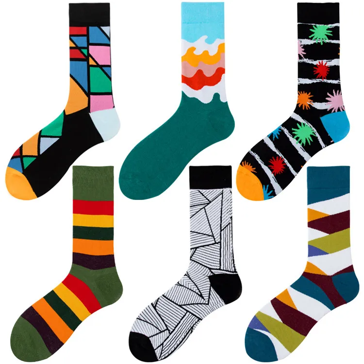 

XIANGHUI Wholesale Latest Design Fashion Geometric Strip Jacquard Funny Cute Cotton Crew Socks