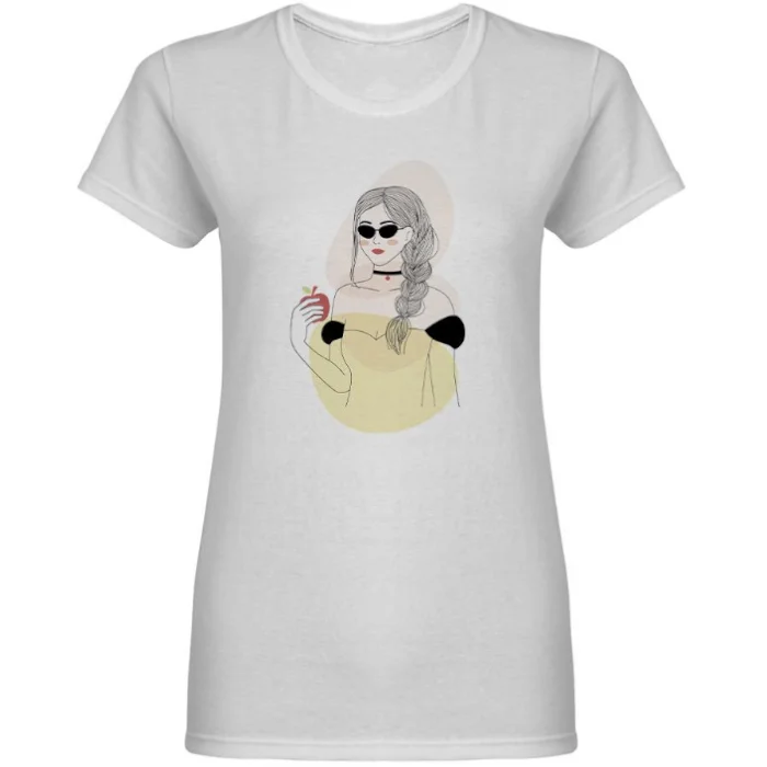

Woman With An Apple Short Sleeve 100% Cotton White Female Shaped T-shirt